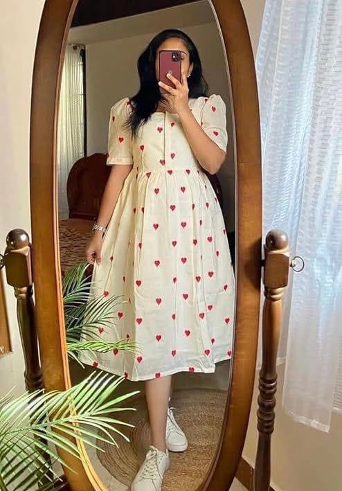 Pinterest comfortable Name: Red heart print dress