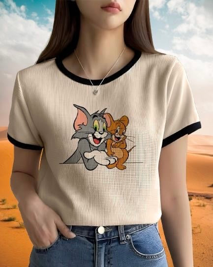 Women Round Neck Cotton Blend T-Shirt –