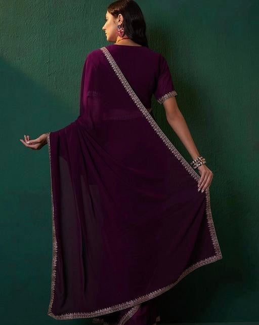 Women's Satin Solid saree New Designs For Wedding and Party wear To Look Gorgeous.