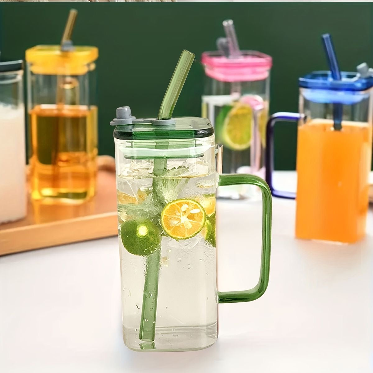 Name: Glass Sipper Square Cup With Glass Straw, Iced Drink, Smoothie, Ice Cream , Influencers Cola Cup |