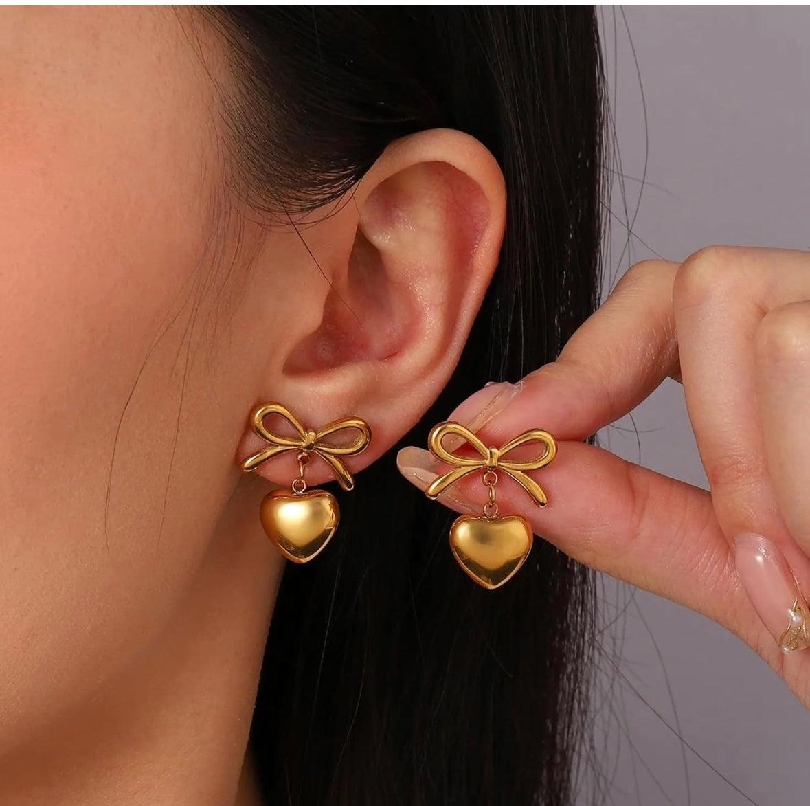 Gold Plated and Anti Tarnish Bow Knot Heart Shape Earrings for Women & Girls | Stylish Party Wear Jewellery