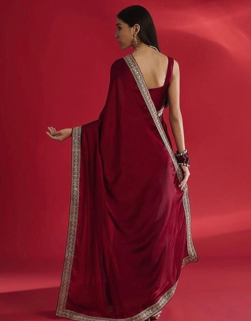 Women's Satin Solid saree New Designs For Wedding and Party wear To Look Gorgeous.