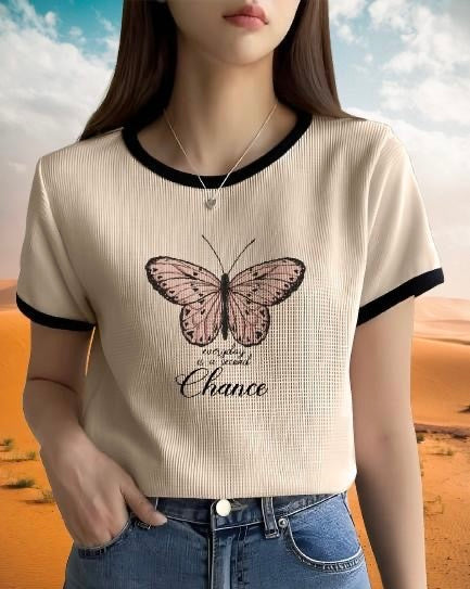 Women Round Neck Cotton Blend T-Shirt –