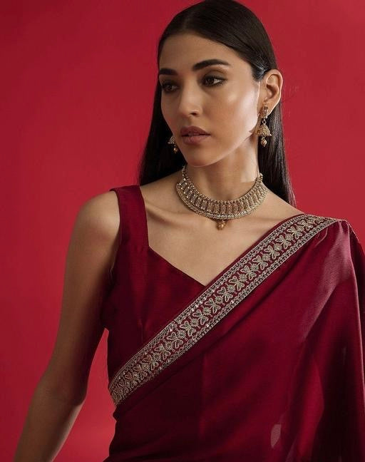 Women's Satin Solid saree New Designs For Wedding and Party wear To Look Gorgeous.