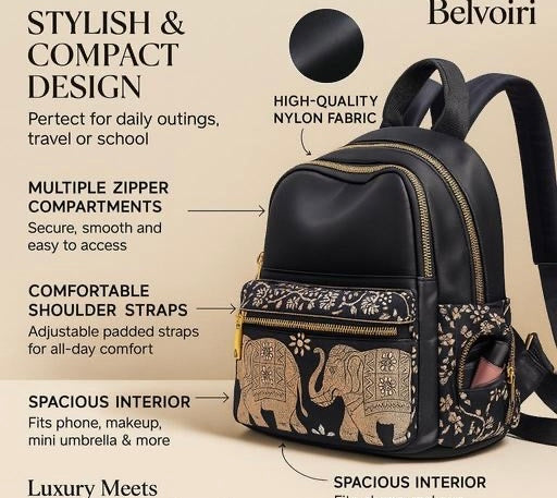 Belvoiri Solid Black Backpack – Stylish Travel