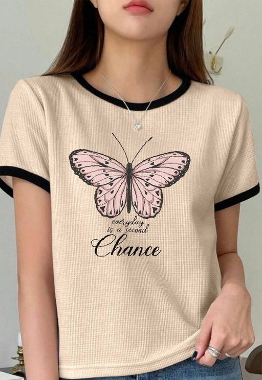 Women Round Neck Cotton Blend T-Shirt –