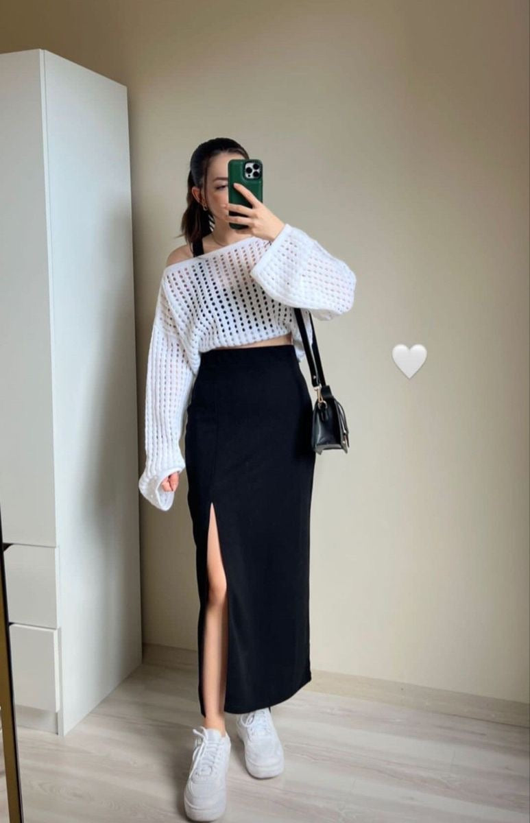 Women's Elastic Waist Pencil Bodycon Midi Skirt - High Waisted with Side Slit below Knee Length Elegance for Women