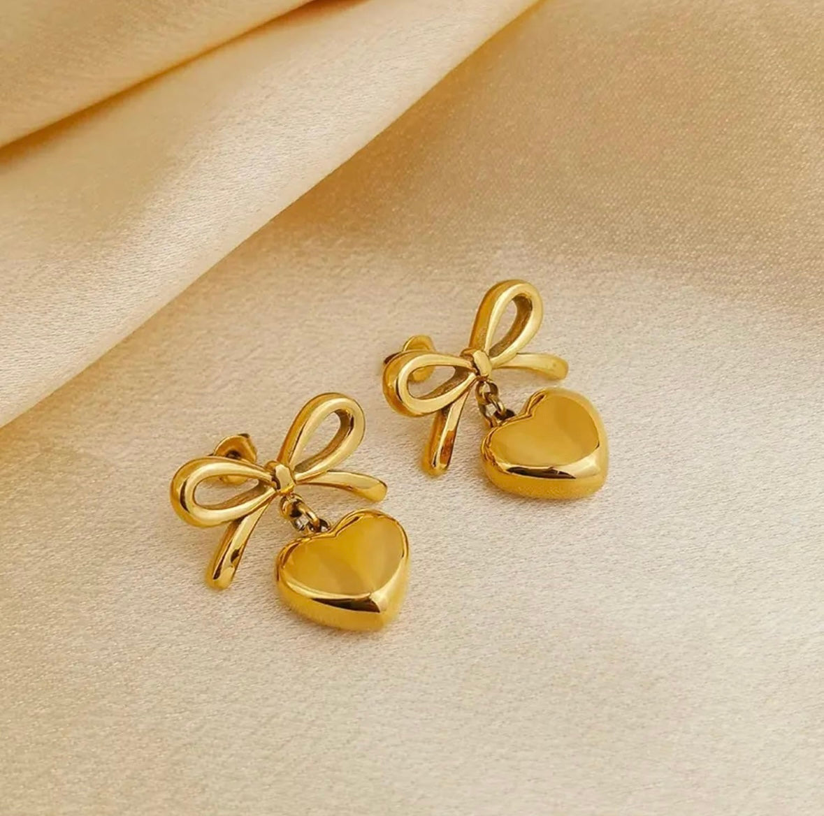 Gold Plated and Anti Tarnish Bow Knot Heart Shape Earrings for Women & Girls | Stylish Party Wear Jewellery