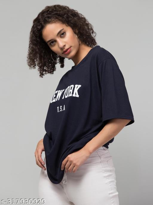 A.L.K Women's Oversize Front Printed Tshirt Black