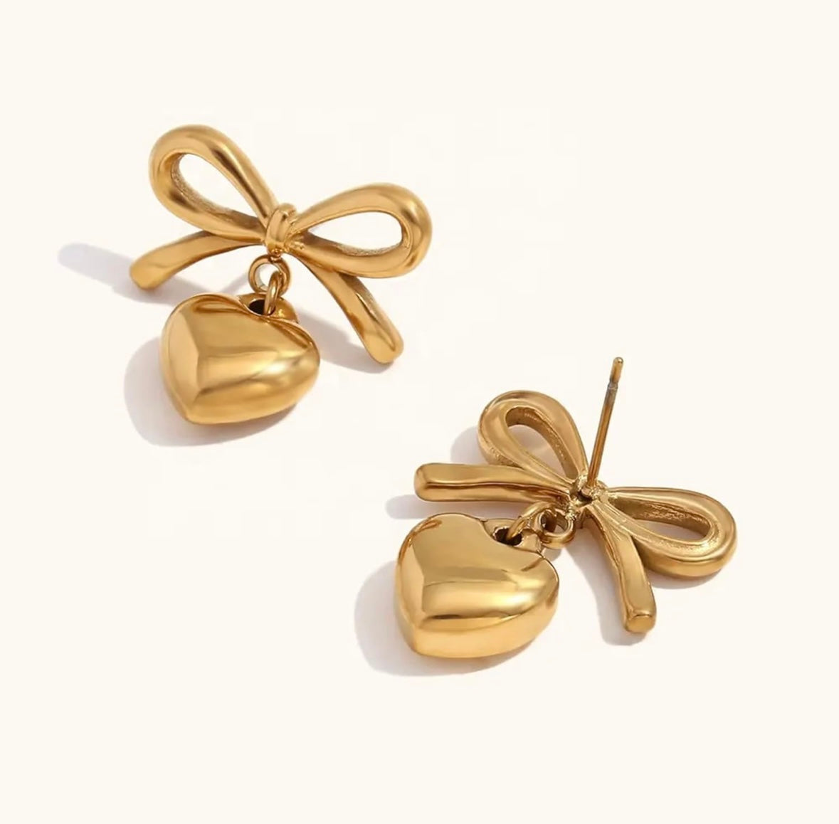 Gold Plated and Anti Tarnish Bow Knot Heart Shape Earrings for Women & Girls | Stylish Party Wear Jewellery