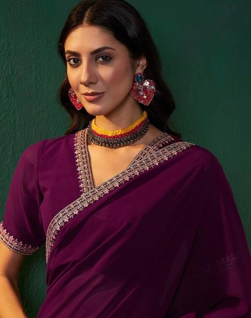 Women's Satin Solid saree New Designs For Wedding and Party wear To Look Gorgeous.