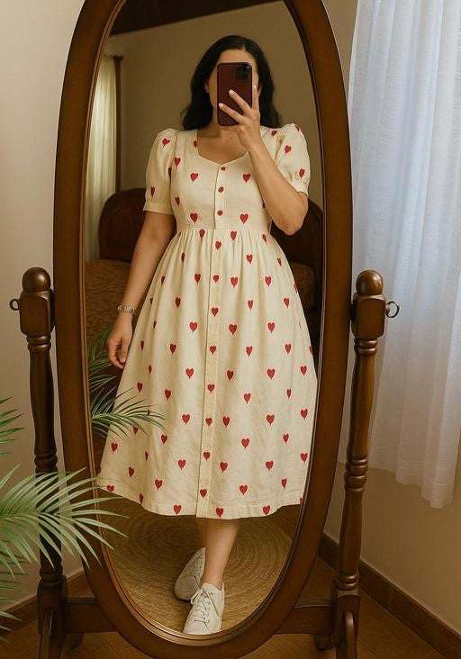 Pinterest comfortable Name: Red heart print dress