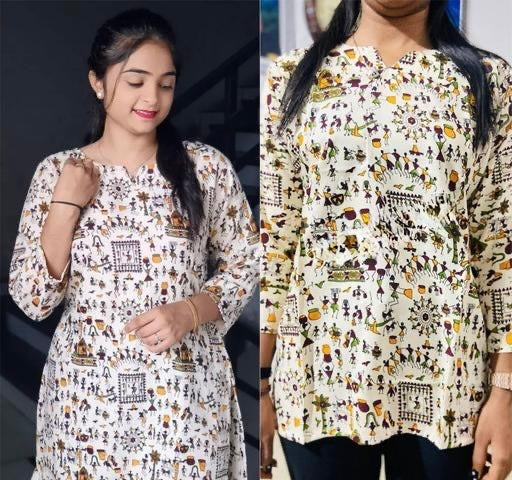 varli Printed Short Kurti , Kurta Short Top for women