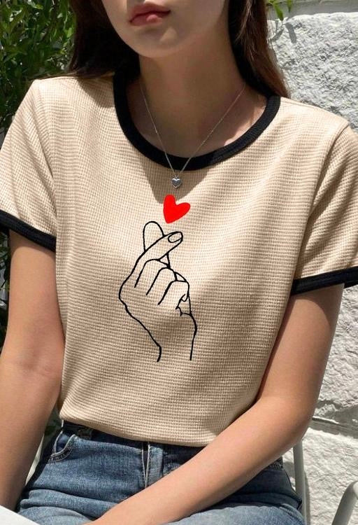 Women Round Neck Cotton Blend T-Shirt –