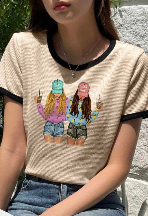 Women Round Neck Cotton Blend T-Shirt –