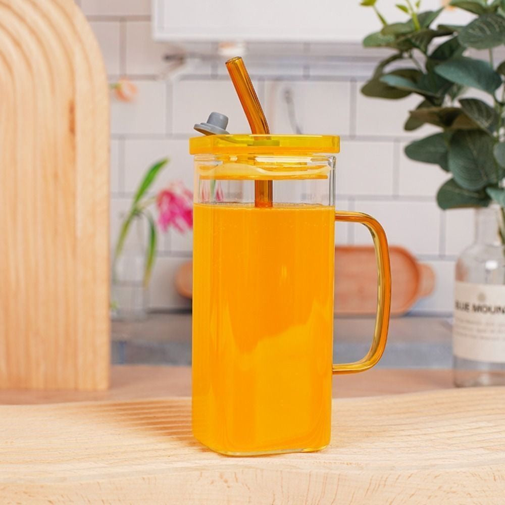 Name: Glass Sipper Square Cup With Glass Straw, Iced Drink, Smoothie, Ice Cream , Influencers Cola Cup |