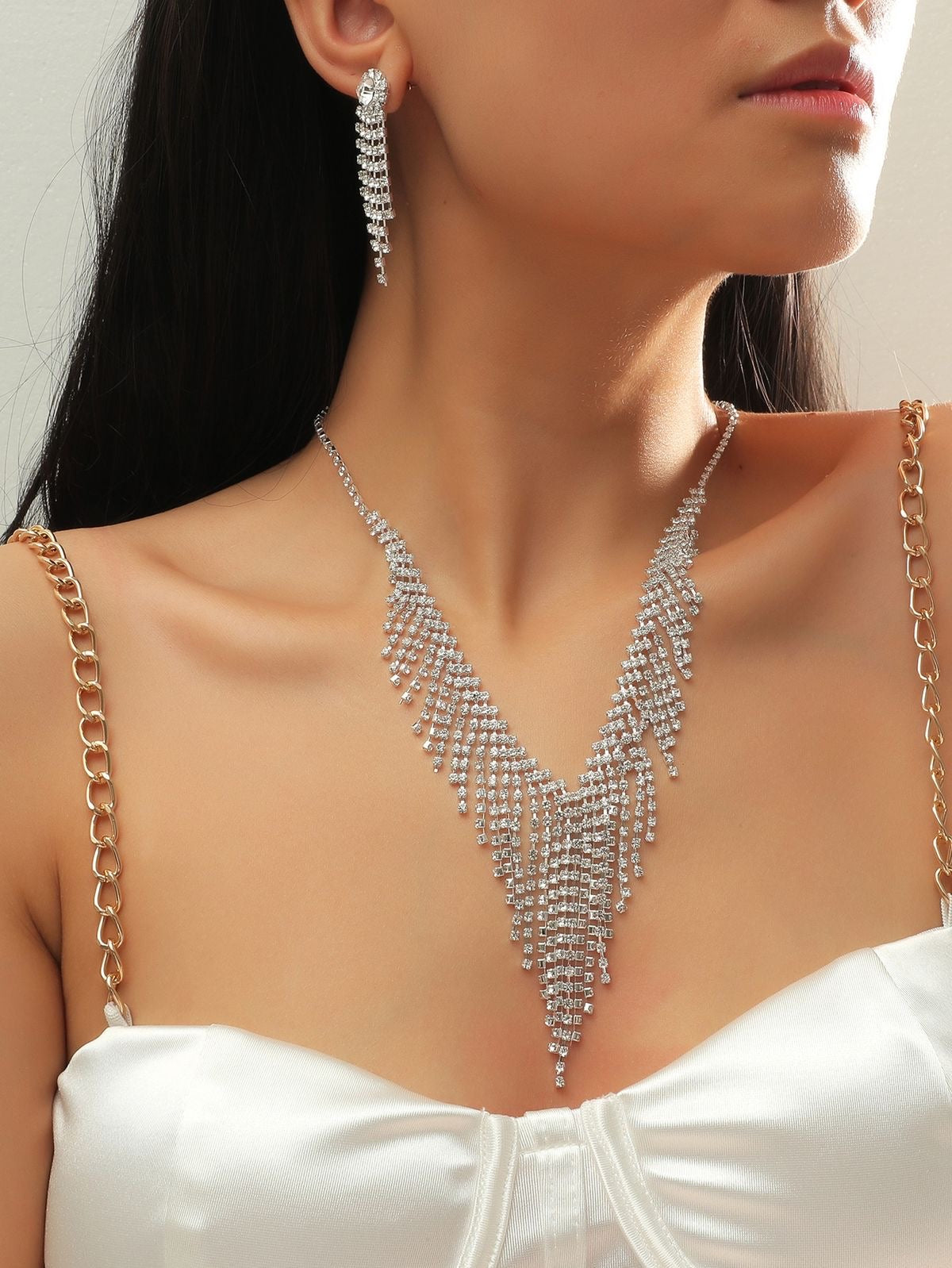 Bridal Wedding Necklace Earring Set Silver