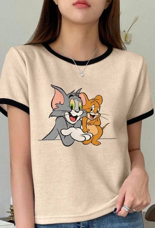 Women Round Neck Cotton Blend T-Shirt –