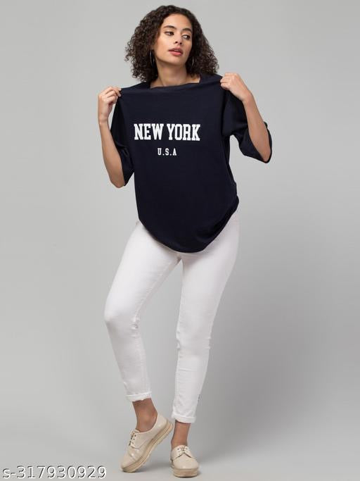 A.L.K Women's Oversize Front Printed Tshirt Black