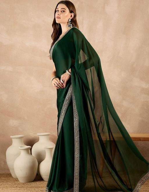 Women's Satin Solid saree New Designs For Wedding and Party wear To Look Gorgeous.