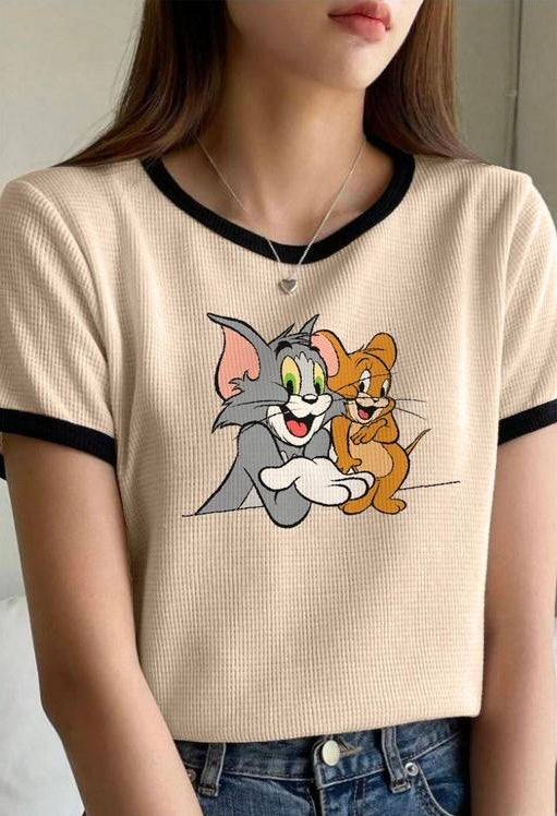 Women Round Neck Cotton Blend T-Shirt –