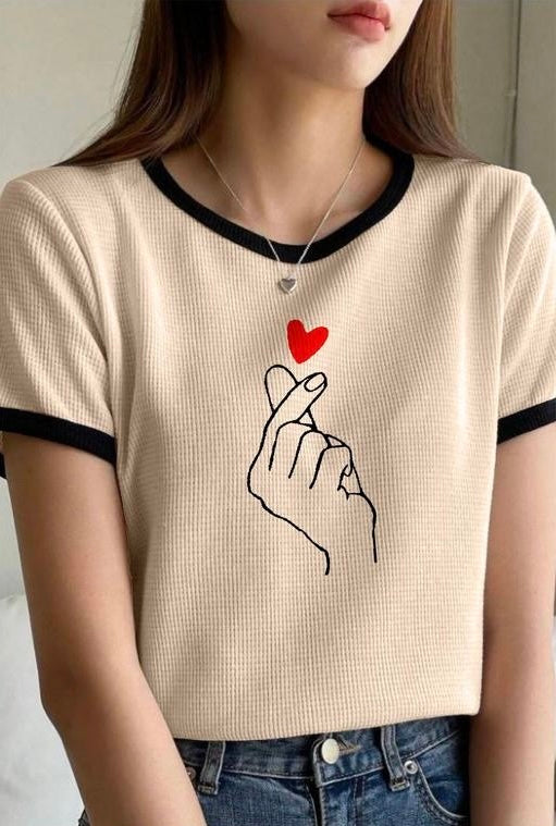 Women Round Neck Cotton Blend T-Shirt –