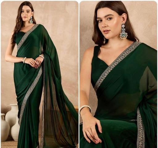 Women's Satin Solid saree New Designs For Wedding and Party wear To Look Gorgeous.