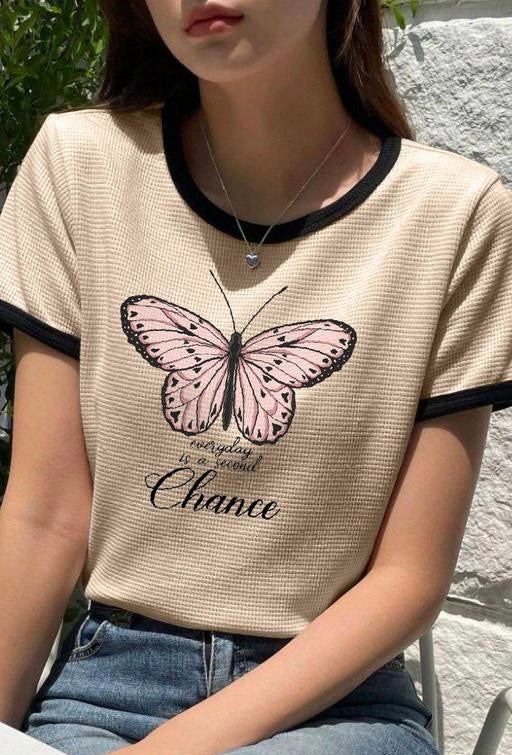 Women Round Neck Cotton Blend T-Shirt –