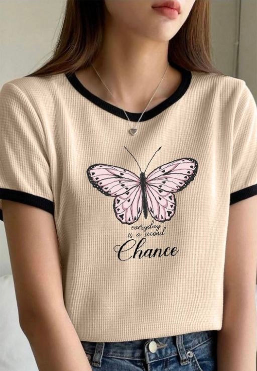 Women Round Neck Cotton Blend T-Shirt –