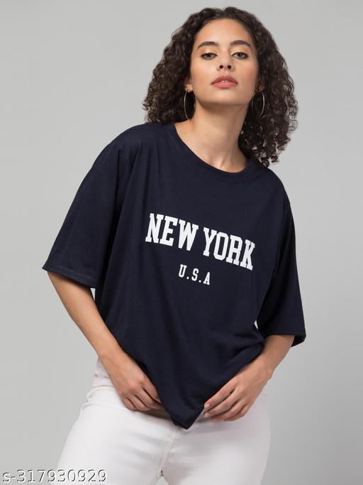 A.L.K Women's Oversize Front Printed Tshirt Black