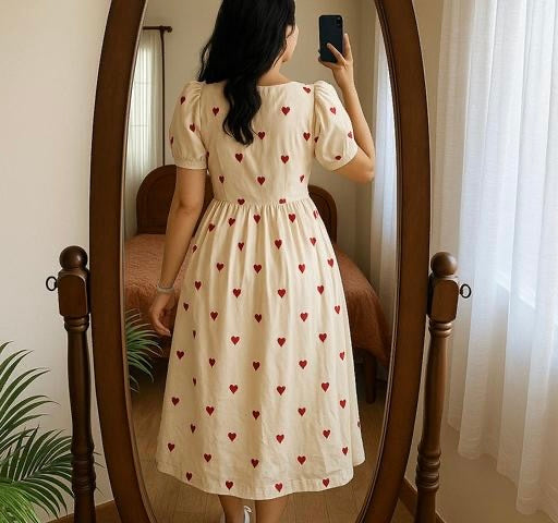 Pinterest comfortable Name: Red heart print dress