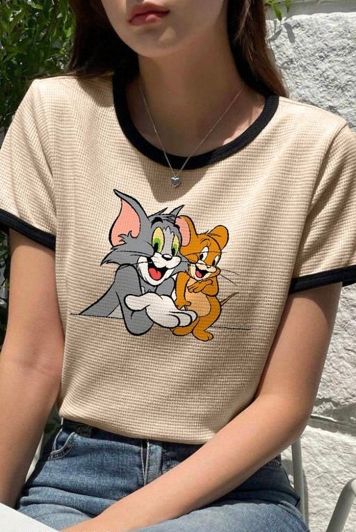 Women Round Neck Cotton Blend T-Shirt –