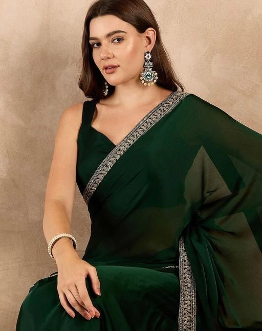 Women's Satin Solid saree New Designs For Wedding and Party wear To Look Gorgeous.