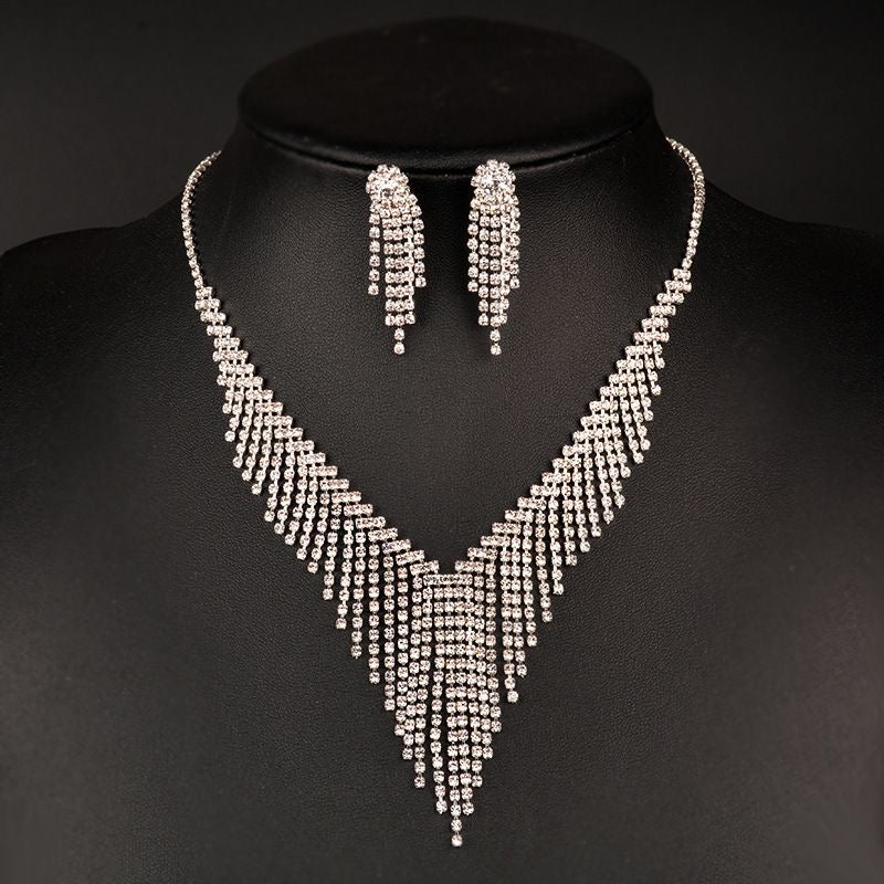 Bridal Wedding Necklace Earring Set Silver