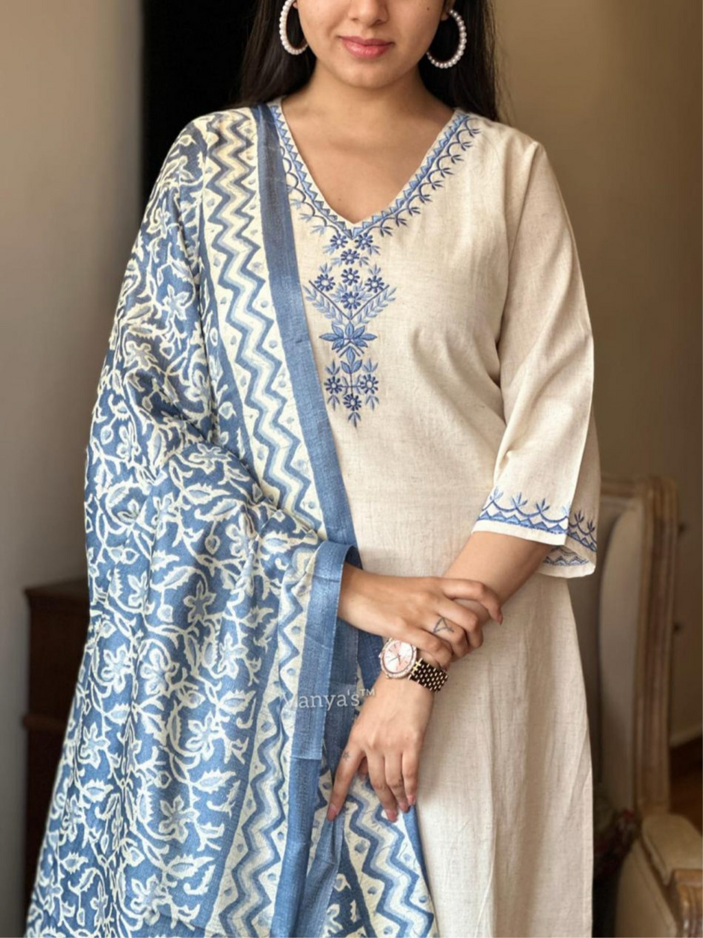 Womens Ethnic Embroidery Top Pant And Dupatta Set