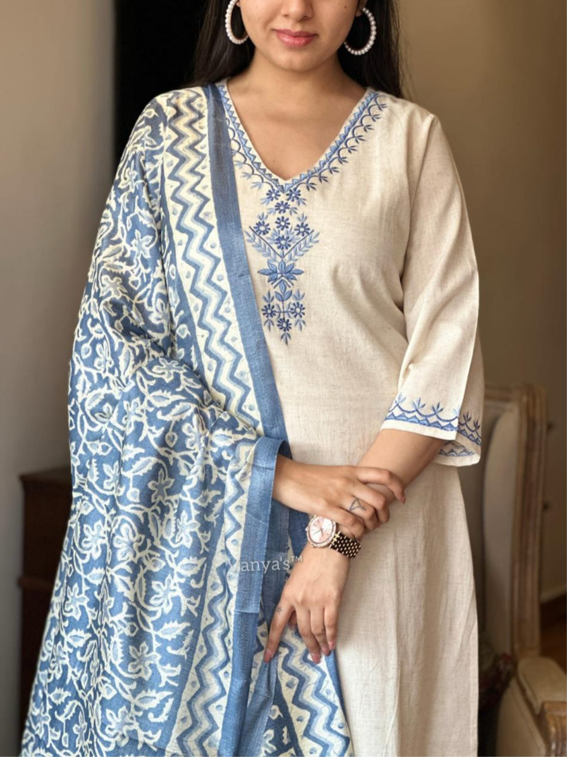 Womens Ethnic Embroidery Top Pant And Dupatta Set