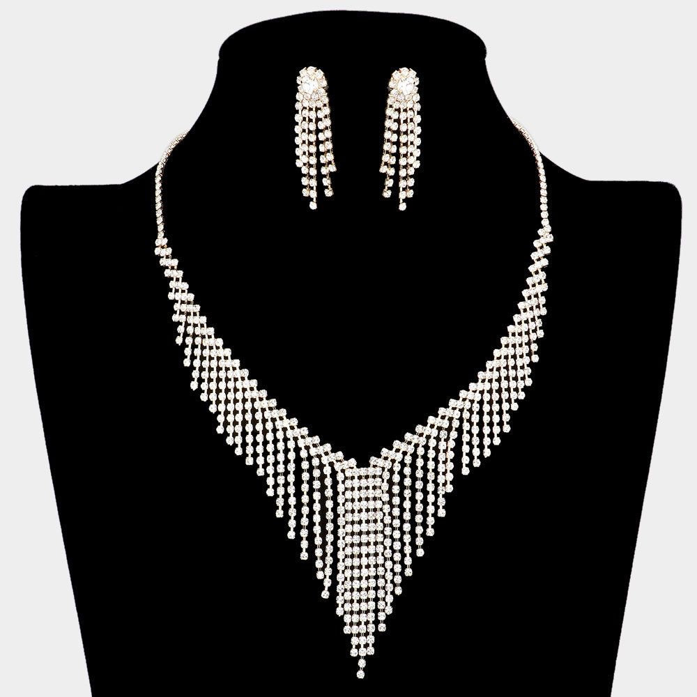Bridal Wedding Necklace Earring Set Silver