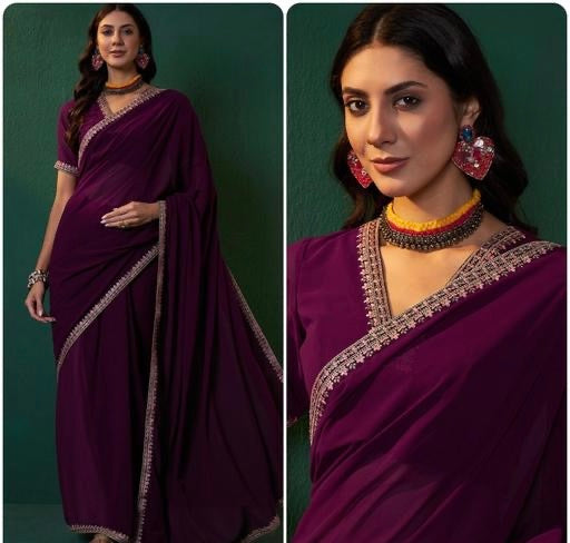 Women's Satin Solid saree New Designs For Wedding and Party wear To Look Gorgeous.