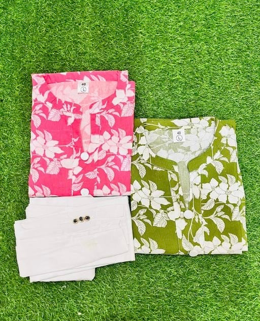pink print 2 Kurtis 1 pant combo