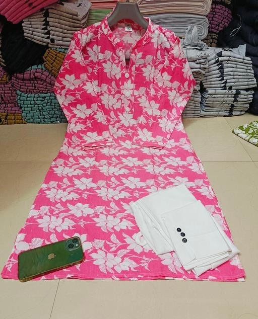 pink print 2 Kurtis 1 pant combo