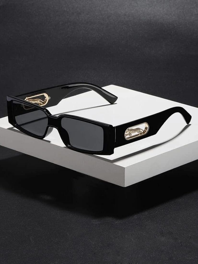 Trendy Leopard Design Rectangular Sunglasses (Free Size) (For Men & Women, Black)