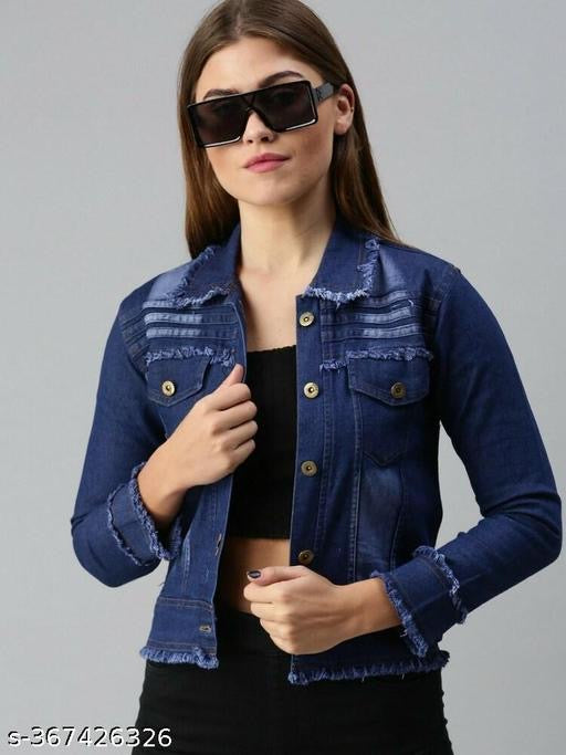 Stylish fashionable women Dark blue teen patti denim jacket
