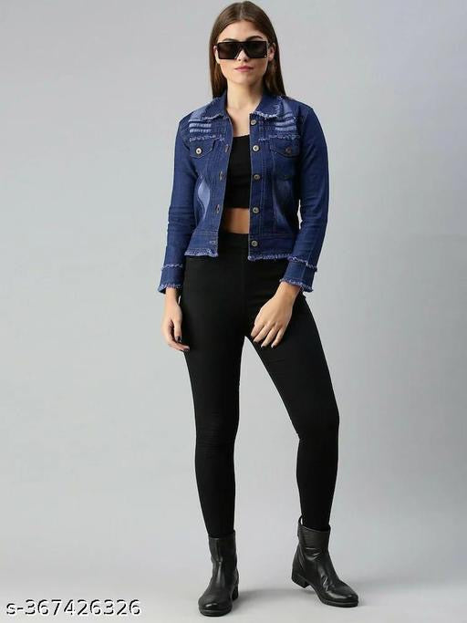Stylish fashionable women Dark blue teen patti denim jacket