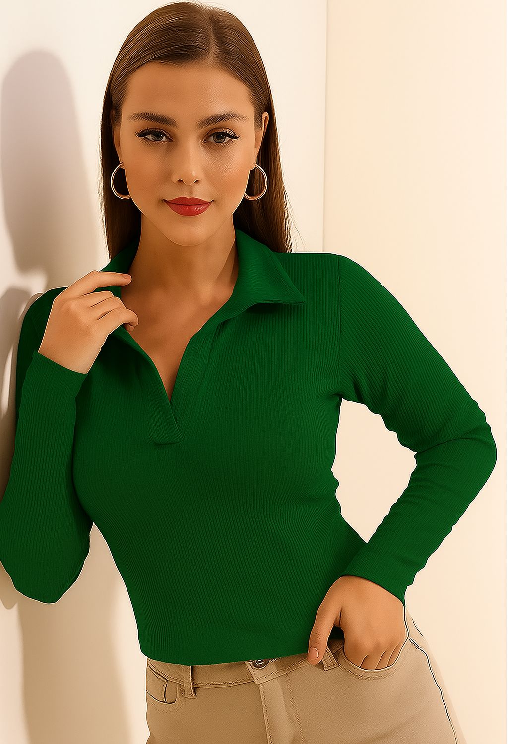 Collar Top Dark Green