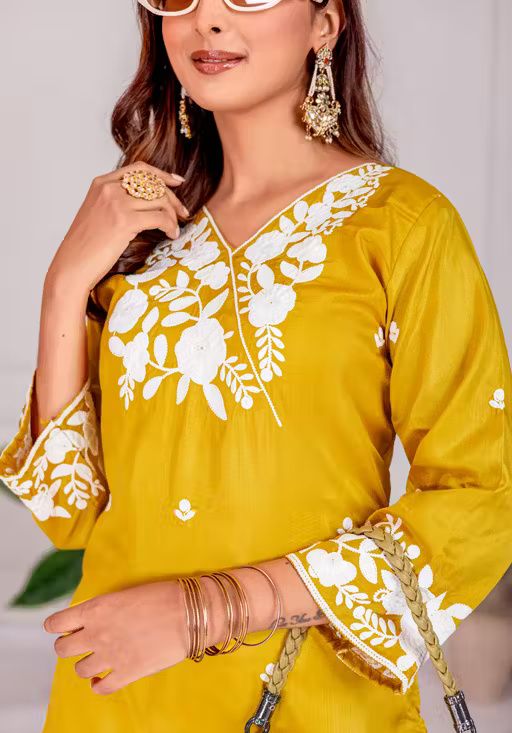 Women's Embroidered Straight Cut Top & Plazzo Set